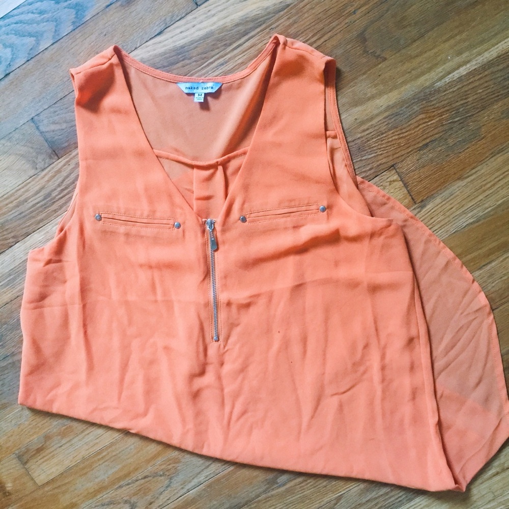 orange front-zip blouse tank